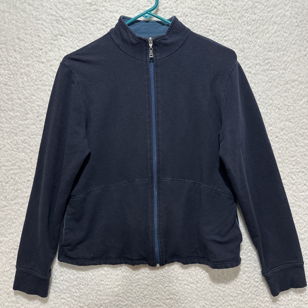 Vintage Talbots Full Zip Jacket Size M Navy Blue Long Sleeve Pima Cotton Blend